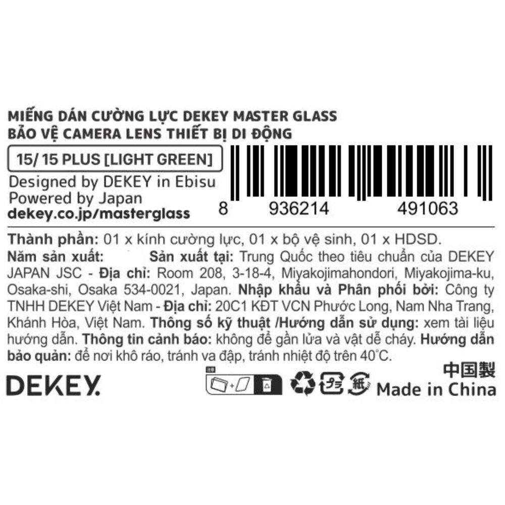 Miếng dán camera iPhone 15/15 Plus Master Glass 3D Camera Lens DEKEY - Xanh Lá Màu Xanh lá