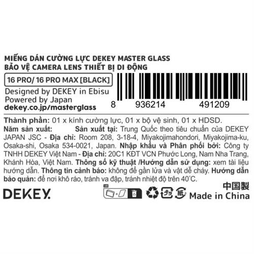 Miếng dán camera iPhone 16 Pro/Pro Max DEKEY 3D Camera Lens - Đen Màu Đen