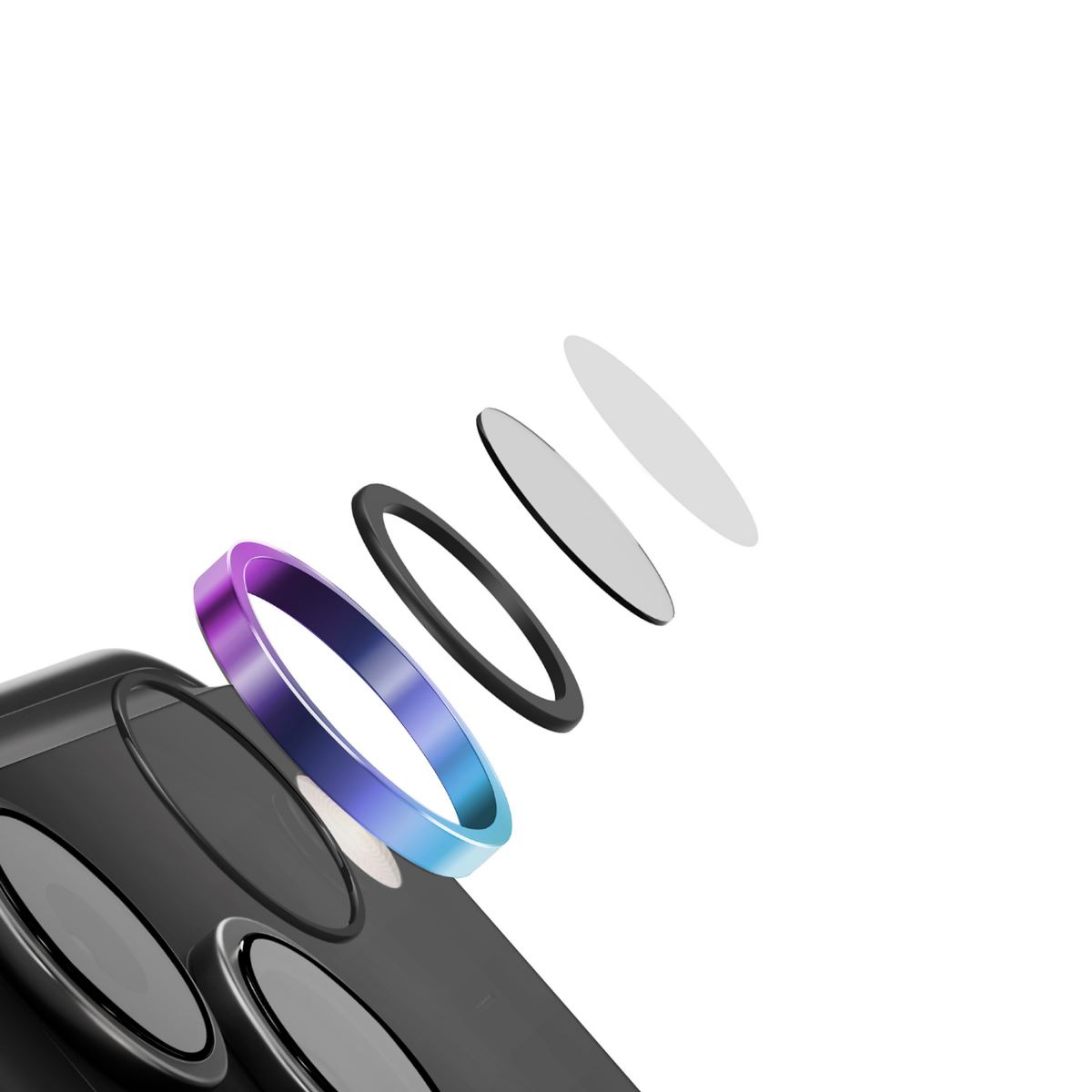 Miếng dán camera iPhone 18 Pro/iPhone 18 Pro Max OPTIX Viền Nhôm Kính Cường Lực UNIQ Màu Màu kết hợp