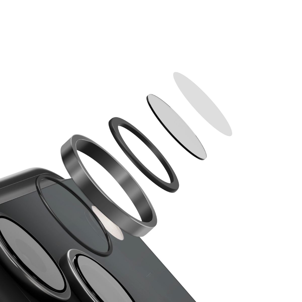 Miếng dán camera iPhone 18 Pro/iPhone 18 Pro Max OPTIX Viền Nhôm Kính Cường Lực UNIQ Màu Đen