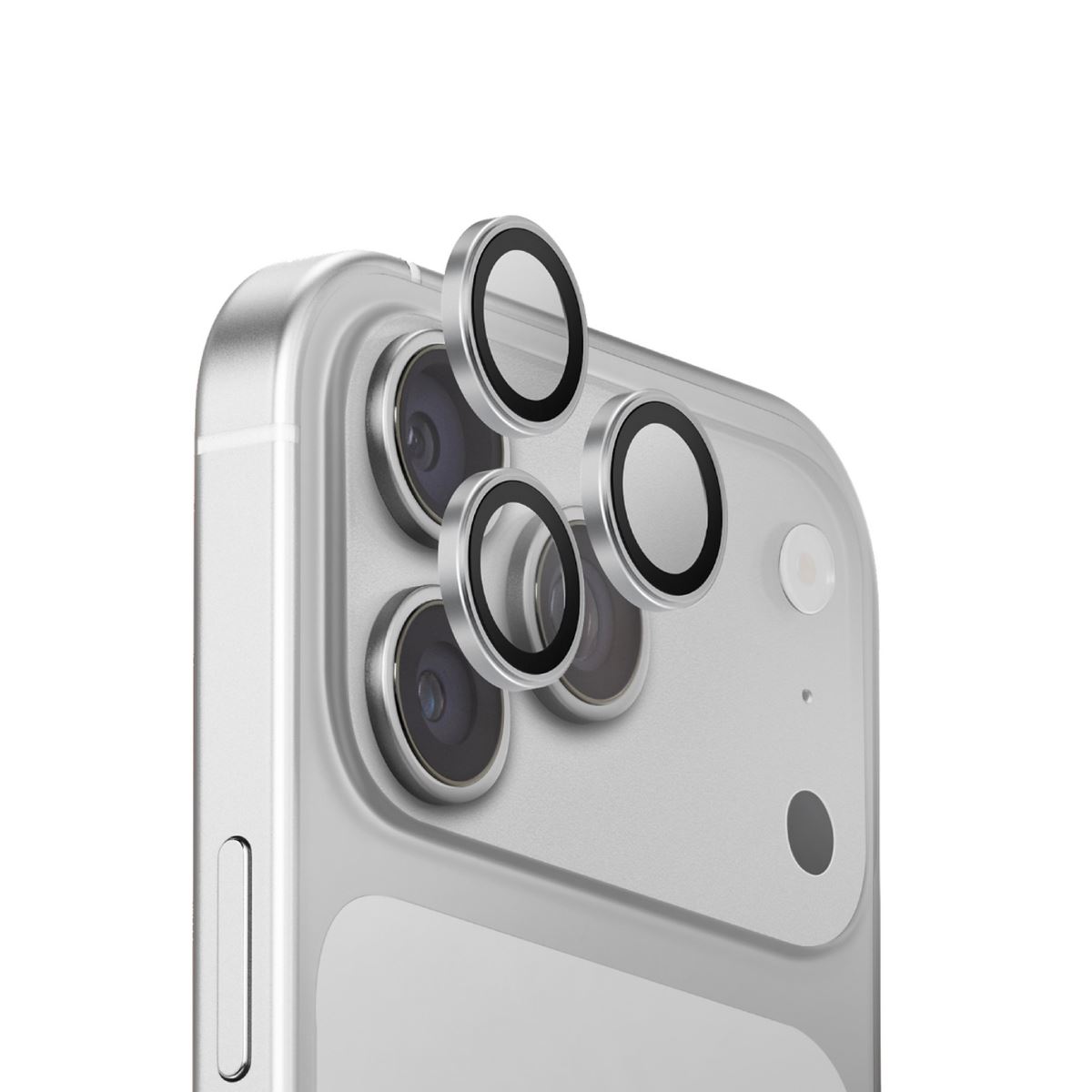 Miếng dán camera iPhone 18 Pro/iPhone 18 Pro Max OPTIX Viền Nhôm Kính Cường Lực UNIQ Màu Bạc