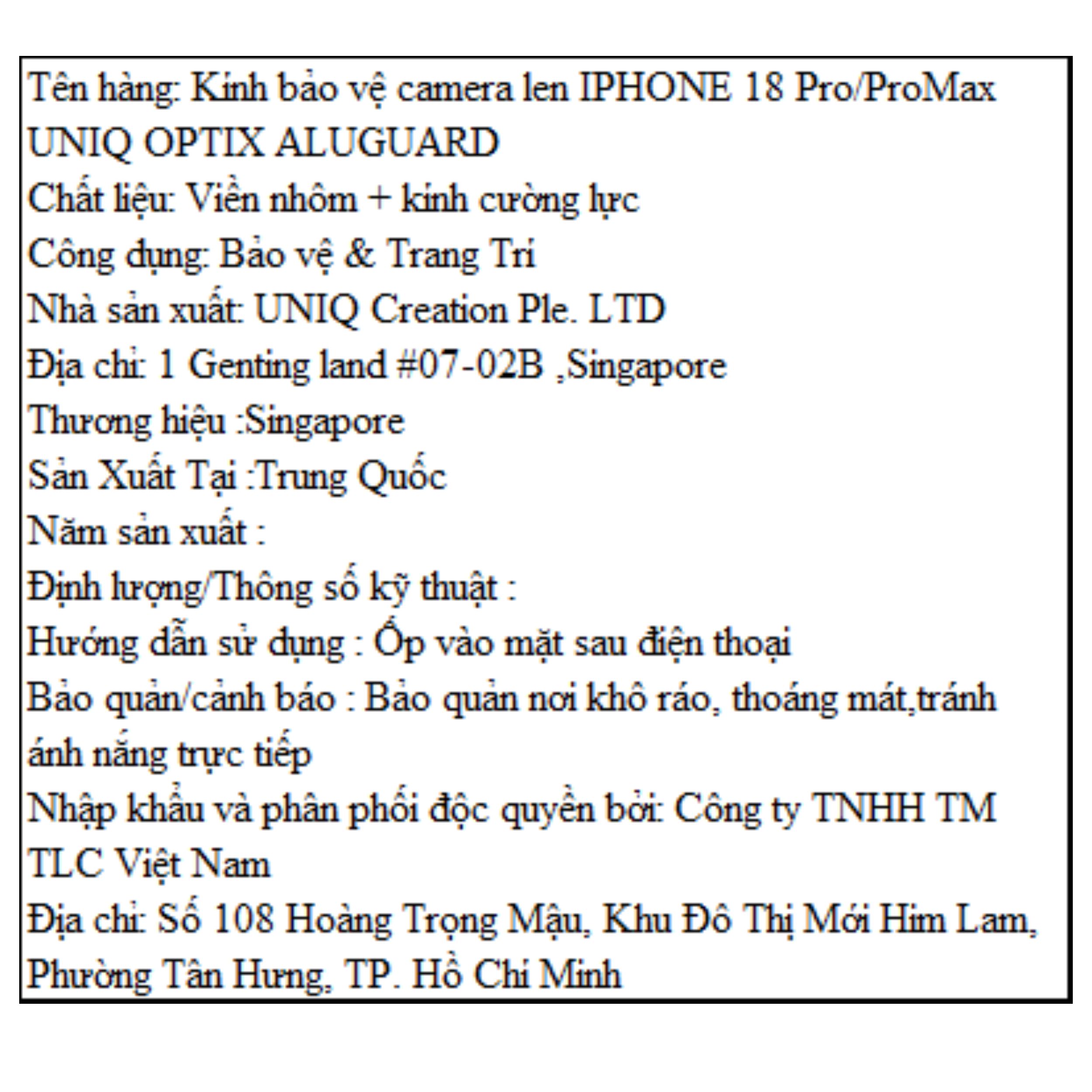 Miếng dán camera iPhone 18 Pro/iPhone 18 Pro Max OPTIX Viền Nhôm Kính Cường Lực UNIQ Màu Bạc