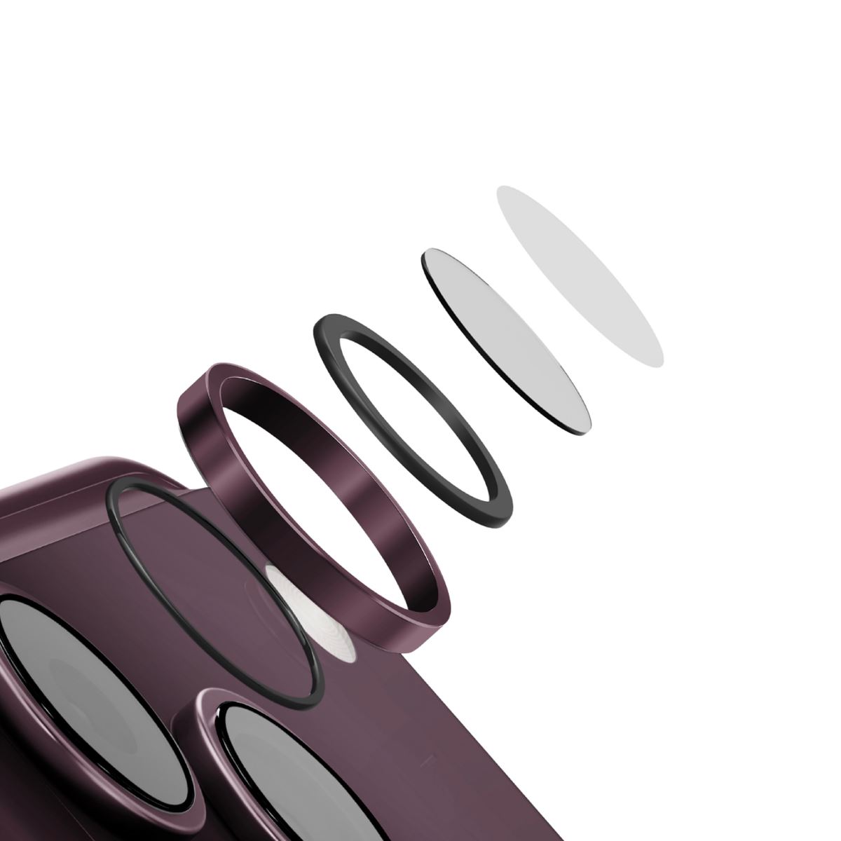 Miếng dán camera iPhone 18 Pro/iPhone 18 Pro Max OPTIX Viền Nhôm Kính Cường Lực UNIQ Màu Đỏ đô