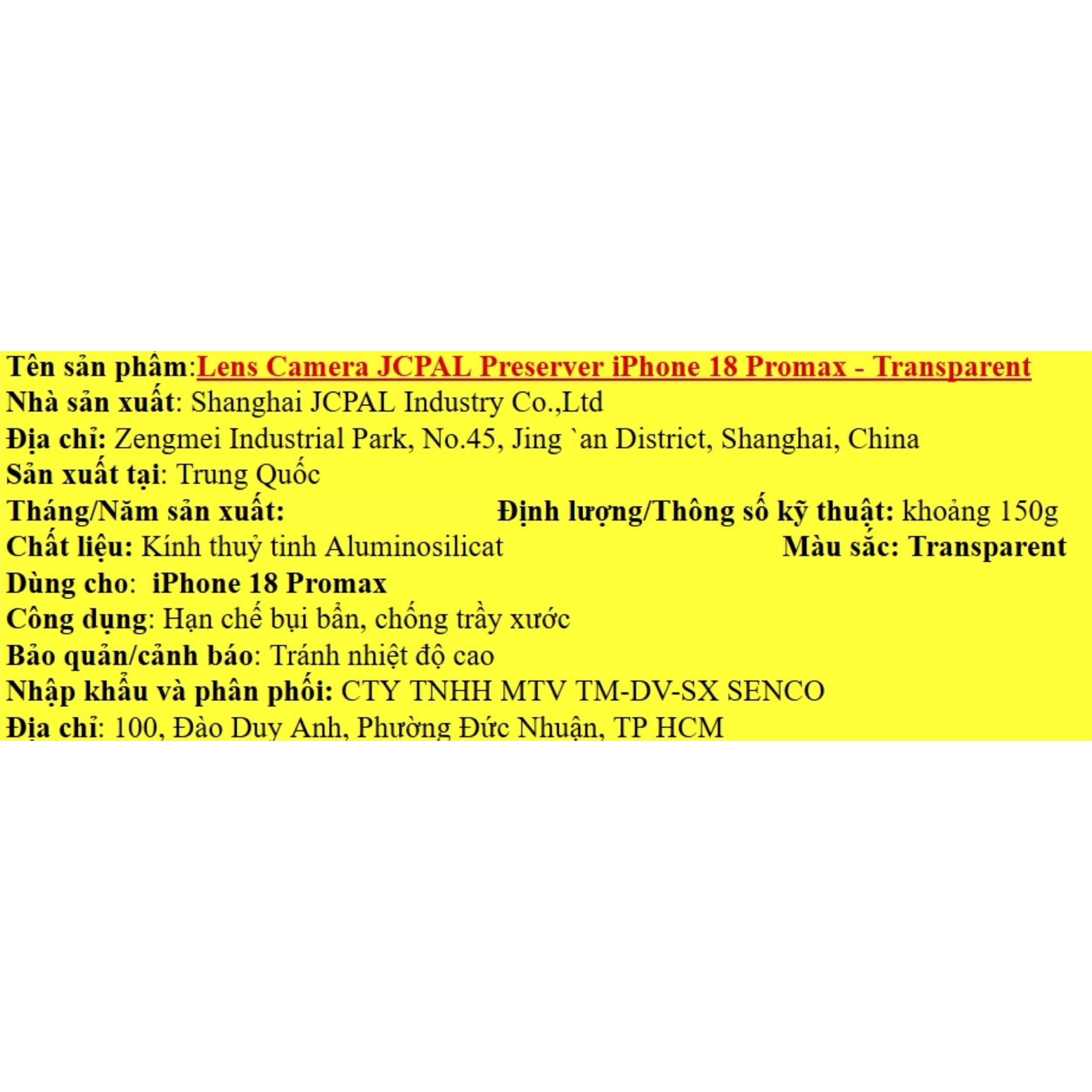 Miếng dán camera iPhone 18 Pro/iPhone 18 Pro Max Preserver Aluminosilicat JCPAL Màu Trắng