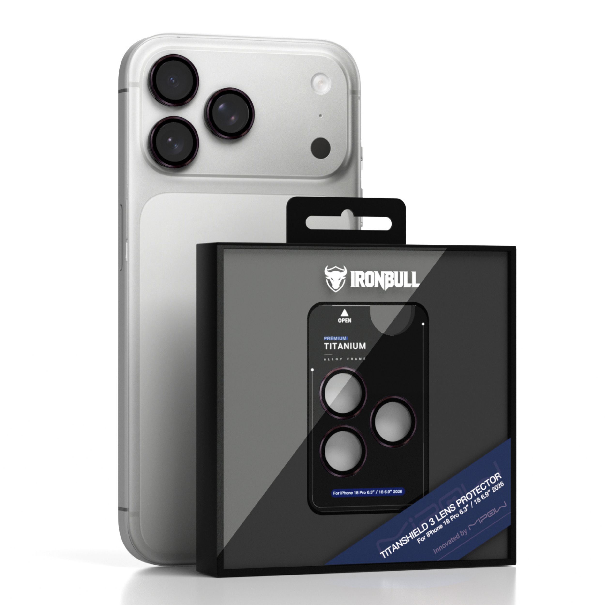 Miếng dán camera iPhone 18 Pro/ iPhone 18 Pro Max Titanshield Mipow IRONBULL BJ18A-RD Màu Đỏ đô