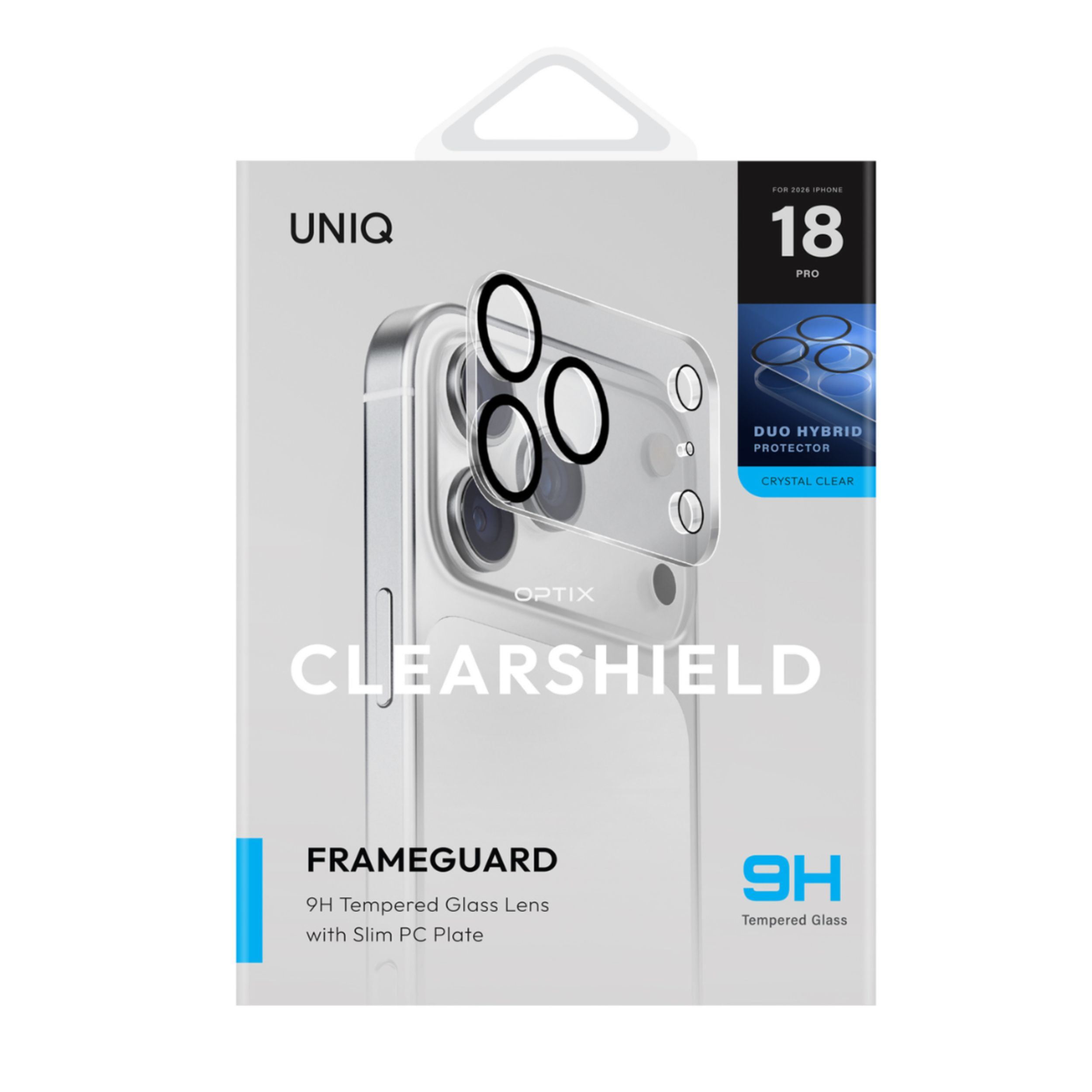 Miếng dán camera iPhone 18 Pro Nhựa Cứng Thủy Tinh UNIQ OPTIX Màu Trắng