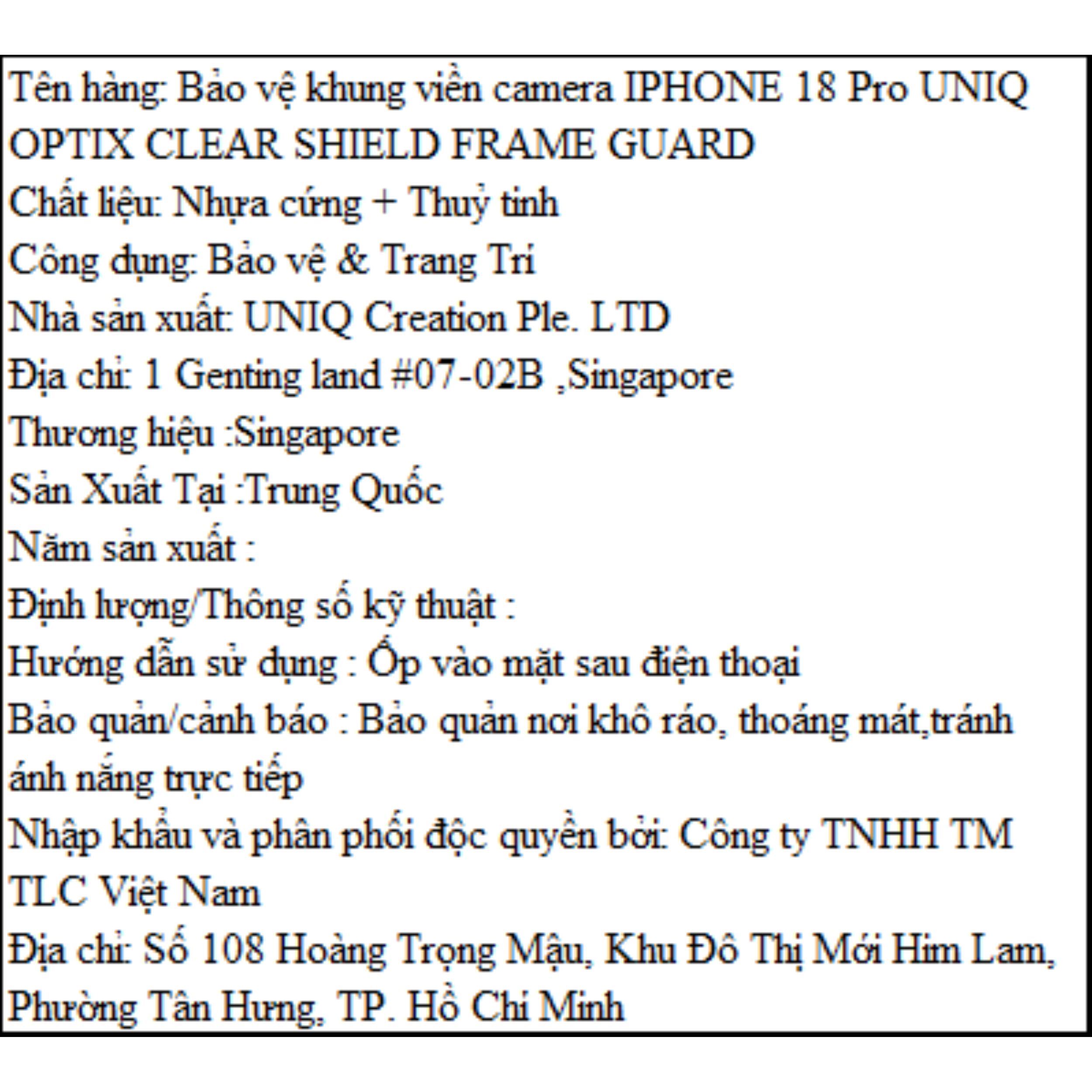 Miếng dán camera iPhone 18 Pro Nhựa Cứng Thủy Tinh UNIQ OPTIX Màu Trắng
