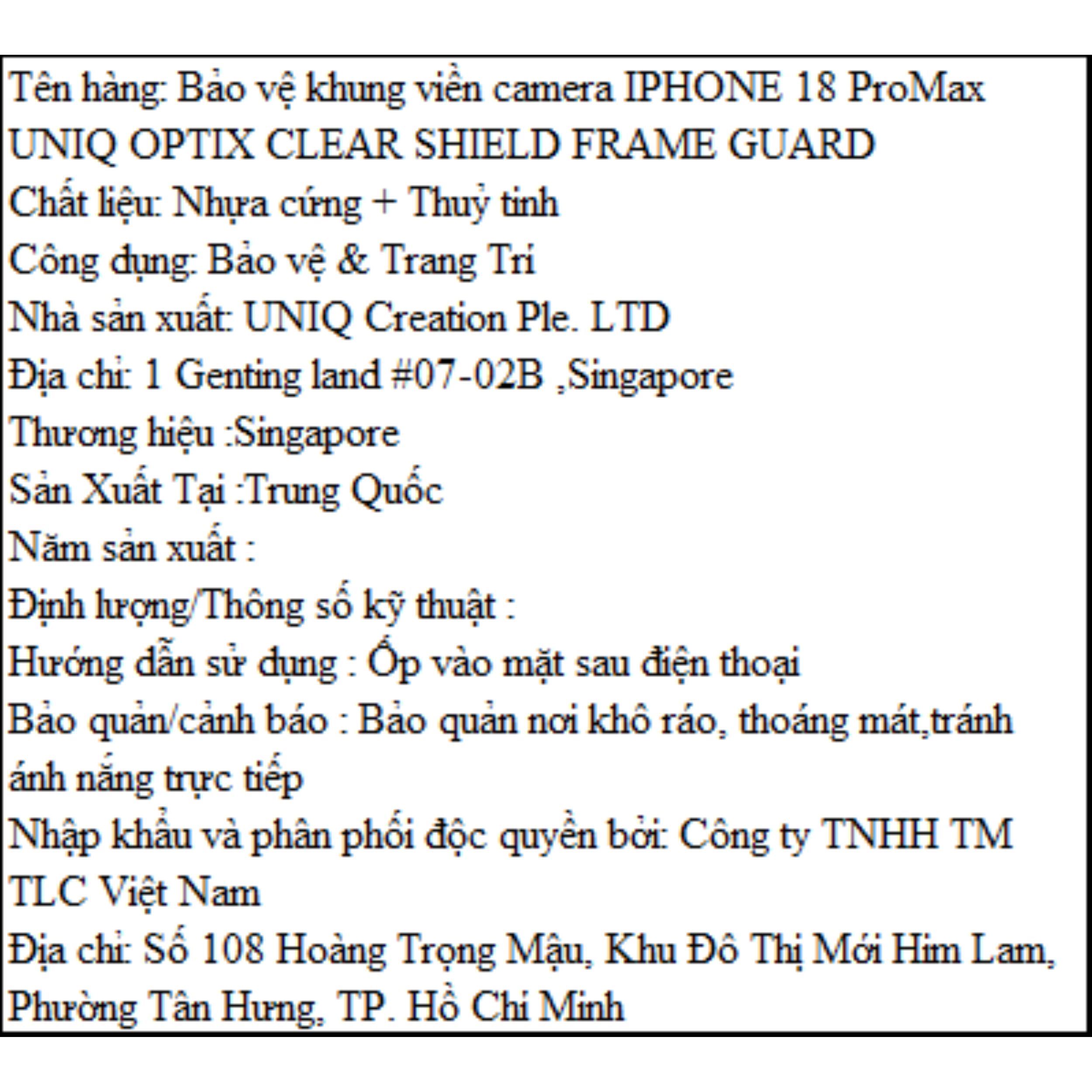 Miếng dán camera iPhone 18 Pro Max Nhựa Cứng Thủy Tinh UNIQ OPTIX Màu Trắng