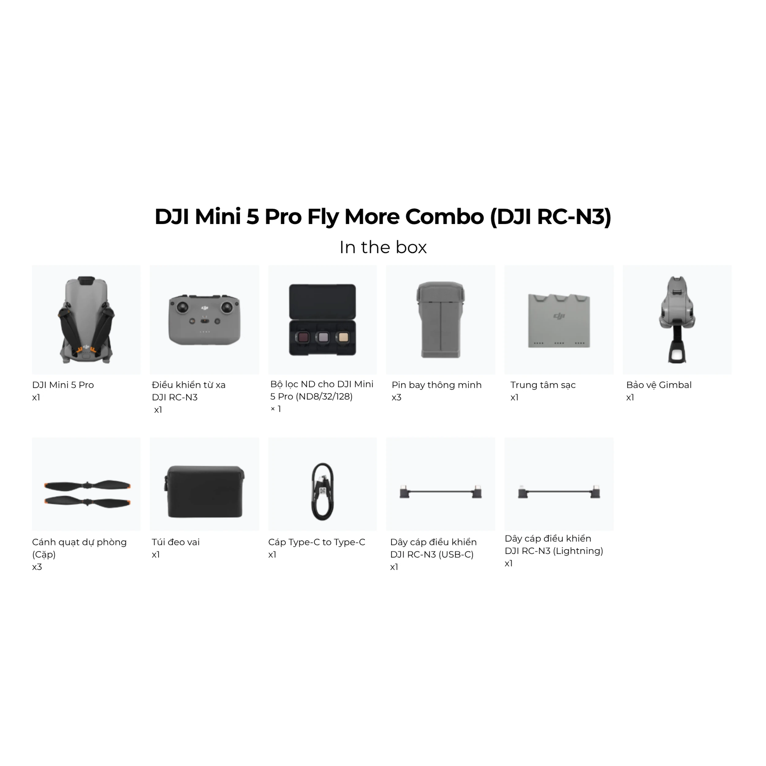 Flycam DJI Mini 5 Pro Fly More Combo (DJI RC-N3) Màu Xám