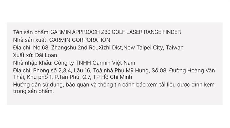 Máy đo khoảng cách laser Garmin Approach Z30 Golf Laser Range Finder Màu Đen