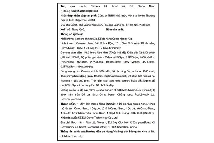 Camera kỹ thuật số DJI Osmo Nano (128GB) ON001&OD001 Màu Đen