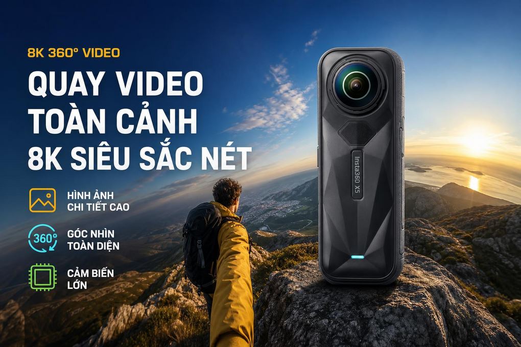 Camera hành trình Insta360 X5 Essentials Bundle - Cảm biến 1/1.28 inch và chất lượng ghi hình 8K sắc nét Camera hành trình Insta360 X5 Essentials Bundle - Cảm biến 1/1.28 inch và chất lượng ghi hình 8K sắc nét