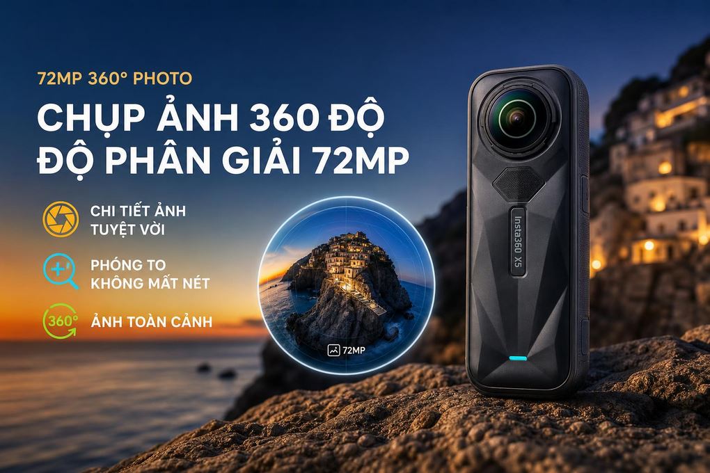 Camera hành trình Insta360 X5 Essentials Bundle - chụp ảnh với độ phân giải 72MP Camera hành trình Insta360 X5 Essentials Bundle - chụp ảnh với độ phân giải 72MP