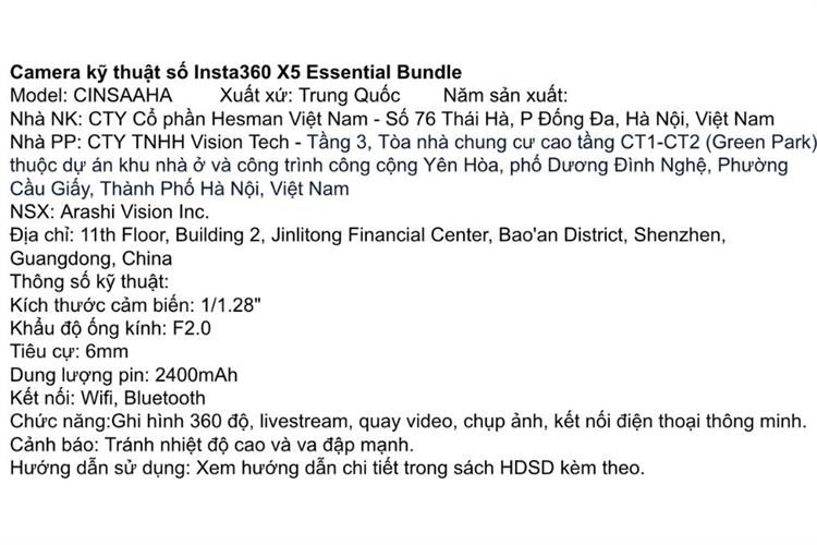 Camera hành trình Insta360 X5 Essentials Bundle Màu Đen
