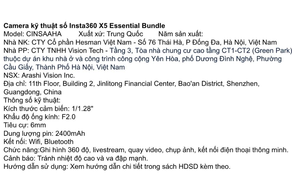 Camera hành trình Insta360 X5 Essentials Bundle Màu Đen