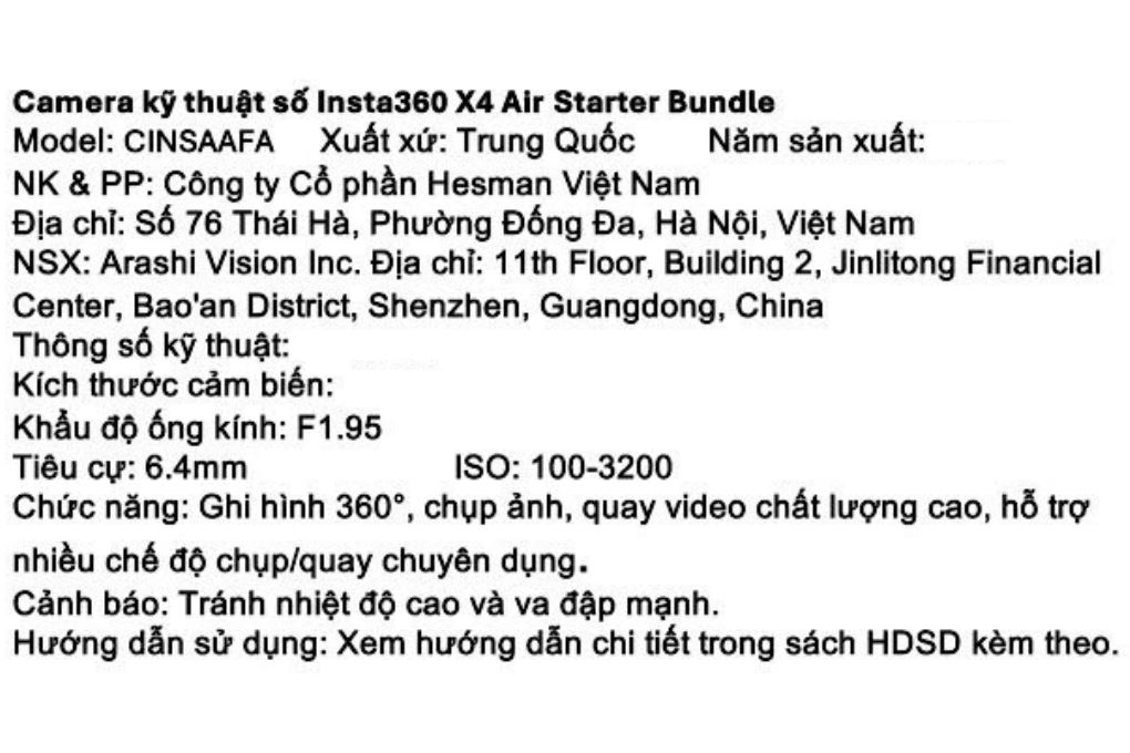 Camera hành trình Insta360 X4 Air Starter Bundle Màu Đen