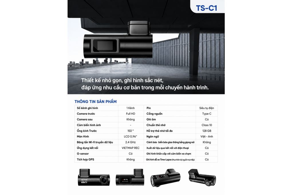 Camera hành trình xe hơi Full HD Vietmap TS-C1 Màu Đen