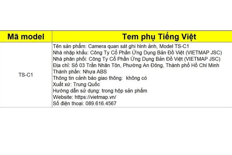 Camera hành trình xe hơi Full HD Vietmap TS-C1 Màu Đen