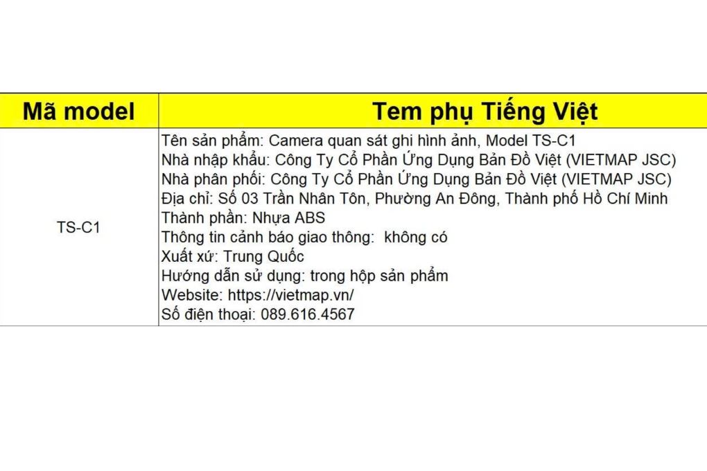Camera hành trình xe hơi Full HD Vietmap TS-C1 Màu Đen