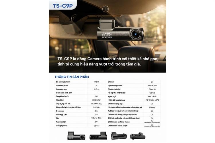 Camera hành trình xe hơi 2K GPS Vietmap TS-C9P Màu Đen