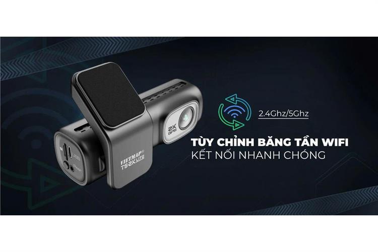 Camera hành trình xe hơi ghi hình trước sau 2K GPS Vietmap TS-2K Lite Màu Đen