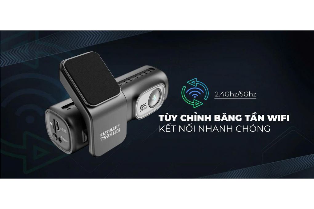 Camera hành trình xe hơi ghi hình trước sau 2K GPS Vietmap TS-2K Lite Màu Đen