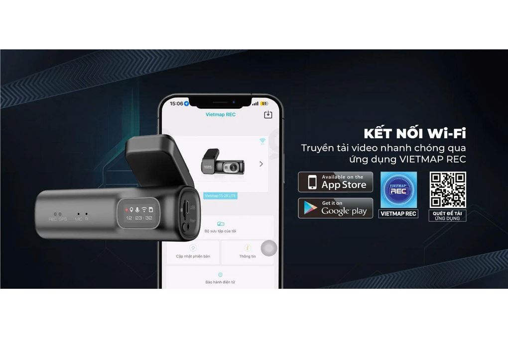 Camera hành trình xe hơi ghi hình trước sau 2K GPS Vietmap TS-2K Lite Màu Đen