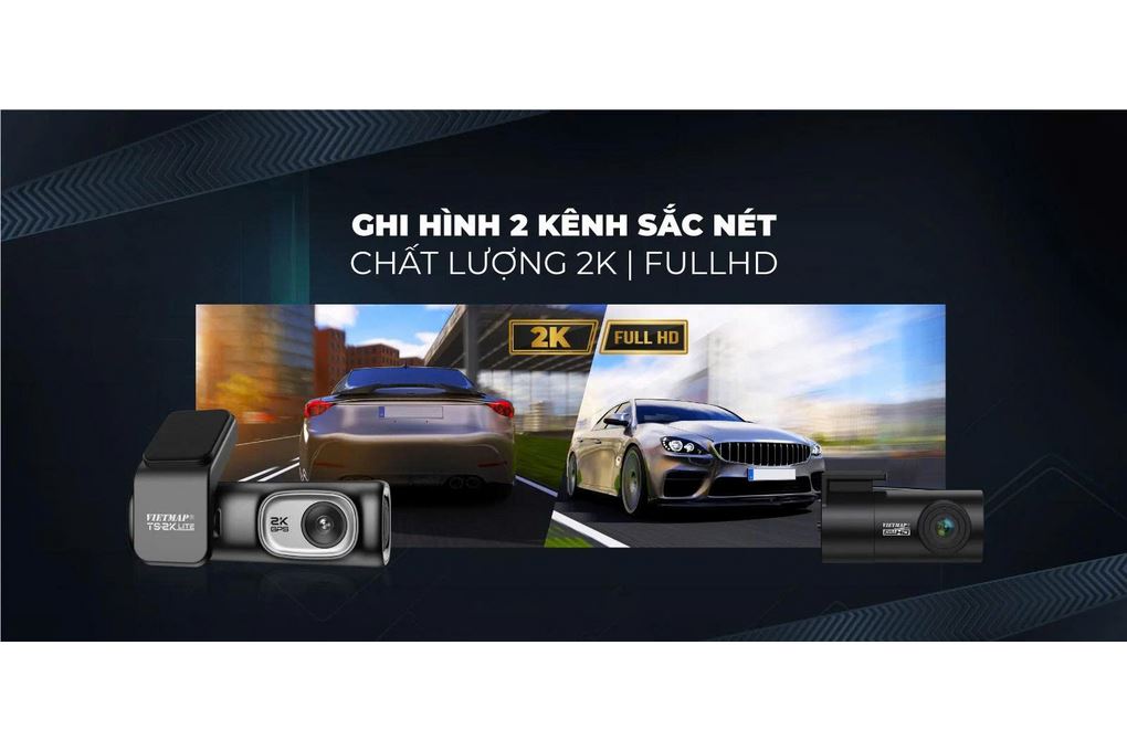 Camera hành trình xe hơi ghi hình trước sau 2K GPS Vietmap TS-2K Lite Màu Đen