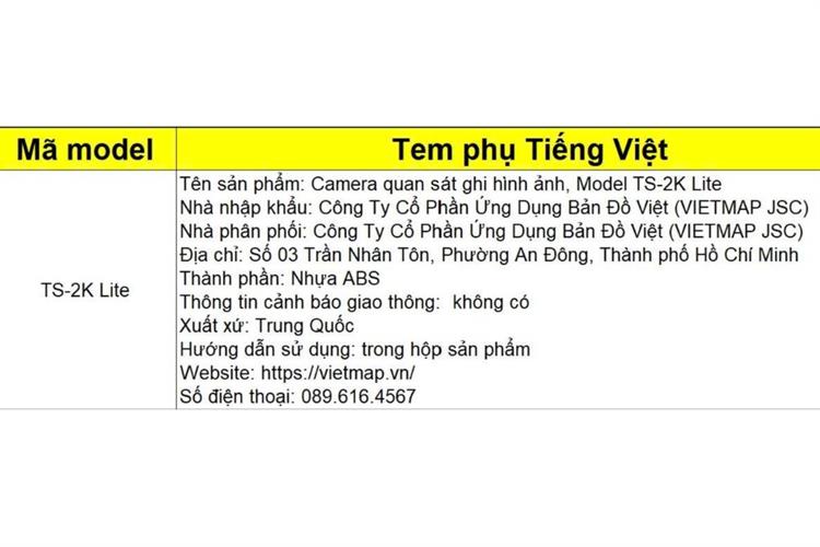 Camera hành trình xe hơi ghi hình trước sau 2K GPS Vietmap TS-2K Lite Màu Đen