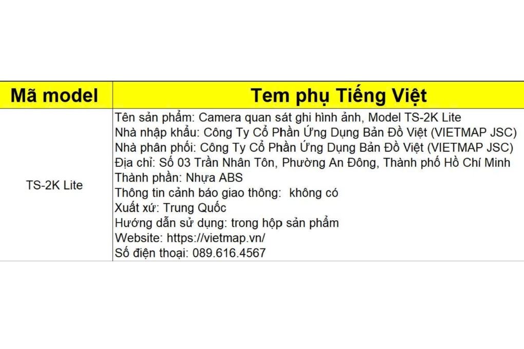 Camera hành trình xe hơi ghi hình trước sau 2K GPS Vietmap TS-2K Lite Màu Đen
