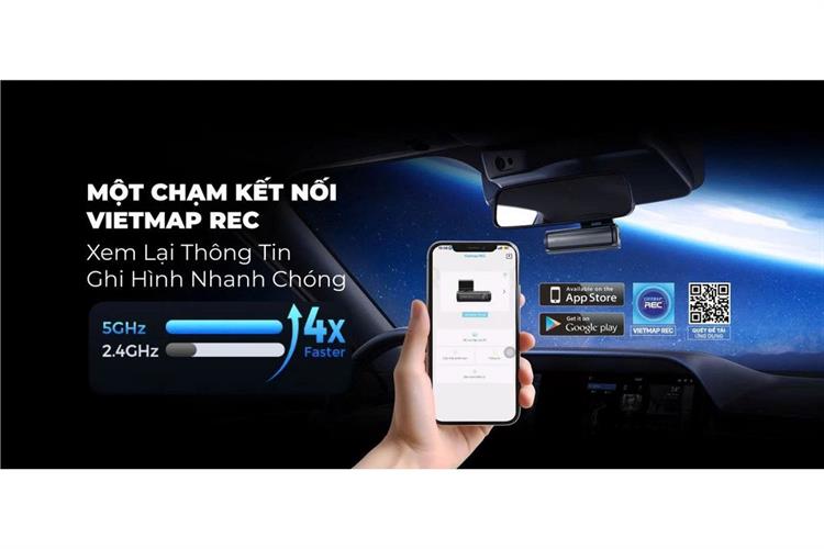 Camera hành trình xe hơi ghi hình trước sau ADAS Cảnh Báo Giọng Nói GPS Vietmap TS-5K Màu Đen