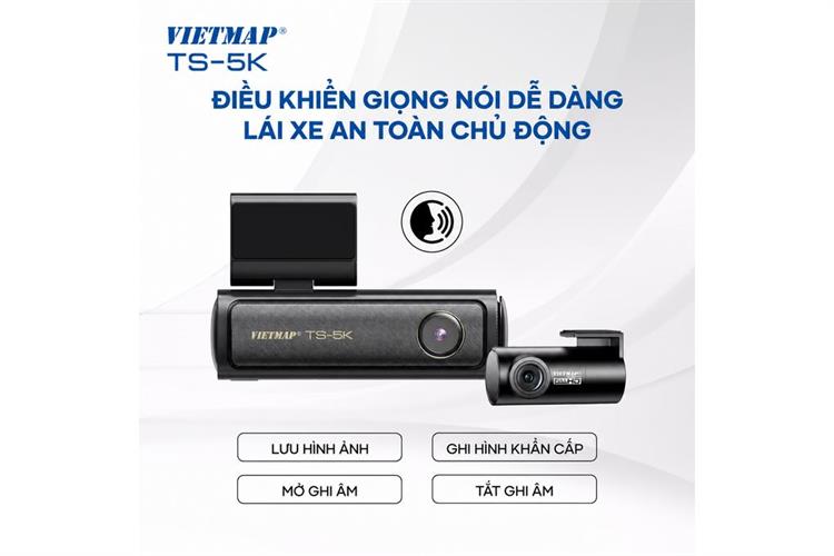 Camera hành trình xe hơi ghi hình trước sau ADAS Cảnh Báo Giọng Nói GPS Vietmap TS-5K Màu Đen