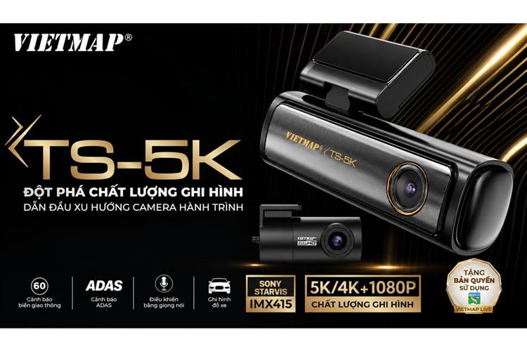Camera hành trình xe hơi ghi hình trước sau ADAS Cảnh Báo Giọng Nói GPS Vietmap TS-5K Màu Đen