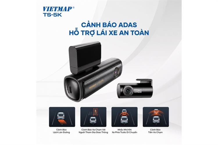 Camera hành trình xe hơi ghi hình trước sau ADAS Cảnh Báo Giọng Nói GPS Vietmap TS-5K Màu Đen