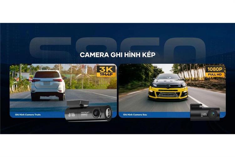 Camera hành trình xe hơi ghi hình trước sau Cảnh Báo Giọng Nói GPS Vietmap S860 Màu Đen