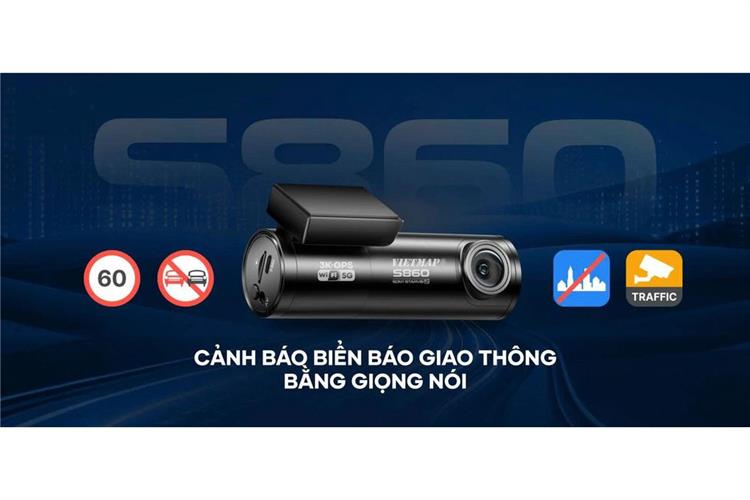 Camera hành trình xe hơi ghi hình trước sau Cảnh Báo Giọng Nói GPS Vietmap S860 Màu Đen