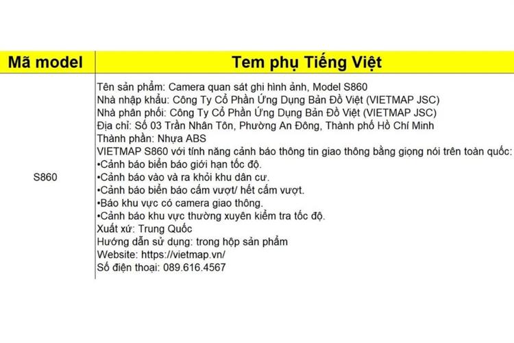 Camera hành trình xe hơi ghi hình trước sau Cảnh Báo Giọng Nói GPS Vietmap S860 Màu Đen