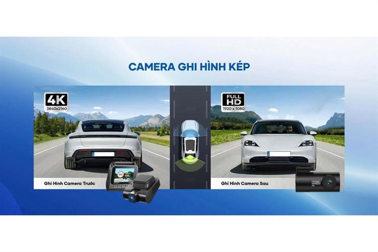 Camera hành trình xe hơi ghi hình trước sau 4K Cảnh Báo Giọng Nói GPS Vietmap S720 Màu Đen