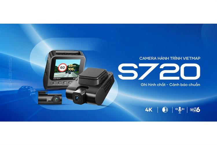 Camera hành trình xe hơi ghi hình trước sau 4K Cảnh Báo Giọng Nói GPS Vietmap S720 Màu Đen