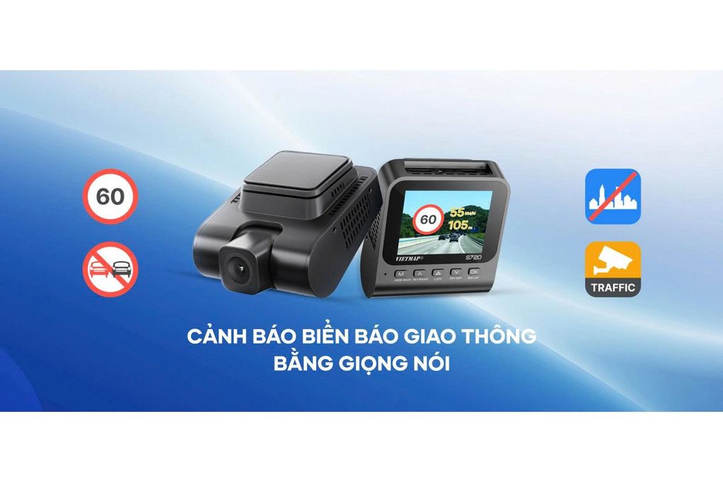 Camera hành trình xe hơi ghi hình trước sau 4K Cảnh Báo Giọng Nói GPS Vietmap S720 Màu Đen
