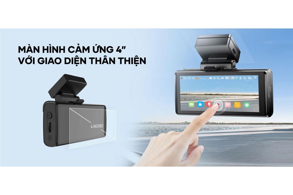Camera hành trình xe hơi ghi hình trước sau 2K Cảnh Báo Giọng Nói 4G GPS Vietmap SpeedMap M2 Màu Đen