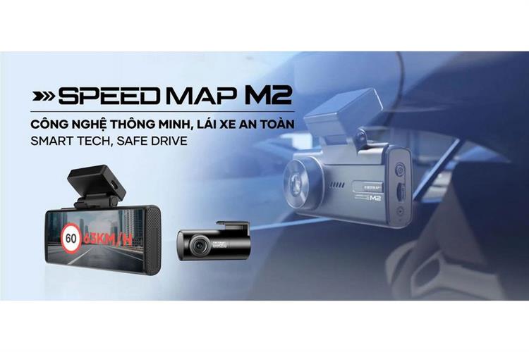 Camera hành trình xe hơi ghi hình trước sau 2K Cảnh Báo Giọng Nói 4G GPS Vietmap SpeedMap M2 Màu Đen