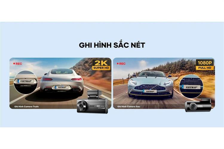 Camera hành trình xe hơi ghi hình trước sau 2K Cảnh Báo Giọng Nói 4G GPS Vietmap SpeedMap M2 Màu Đen