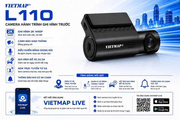 Camera hành trình xe hơi 2K Cảnh Báo Giọng Nói 4G GPS Vietmap L110 Màu Đen