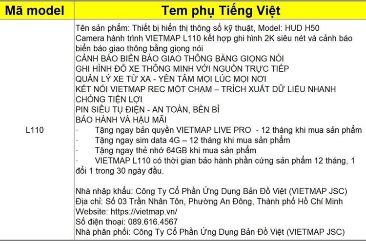 Camera hành trình xe hơi 2K Cảnh Báo Giọng Nói 4G GPS Vietmap L110 Màu Đen