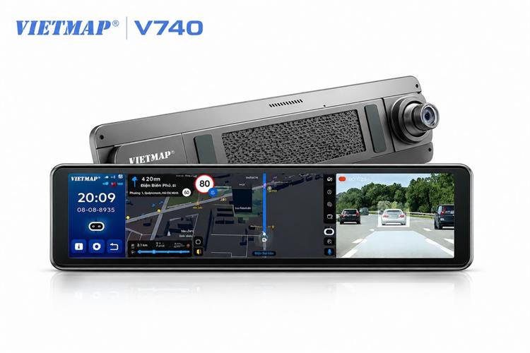 Camera hành trình xe hơi ghi hình trước sau Full HD  Cảnh Báo Giọng Nói ADAS 4G GPS Vietmap V740 Màu Đen