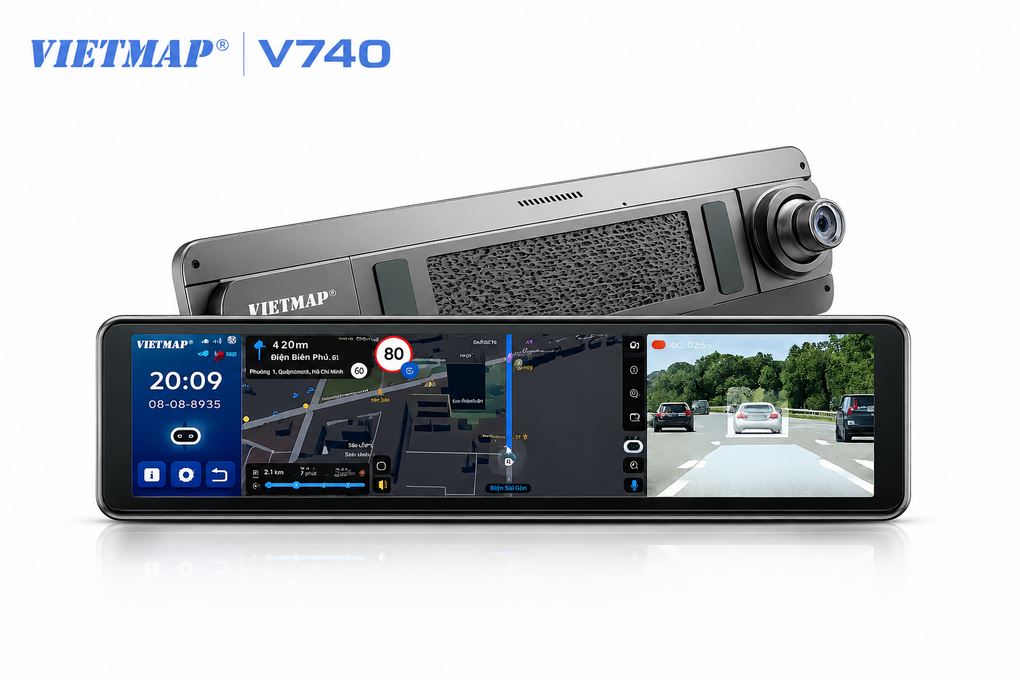 Camera hành trình xe hơi ghi hình trước sau Full HD  Cảnh Báo Giọng Nói ADAS 4G GPS Vietmap V740 Màu Đen