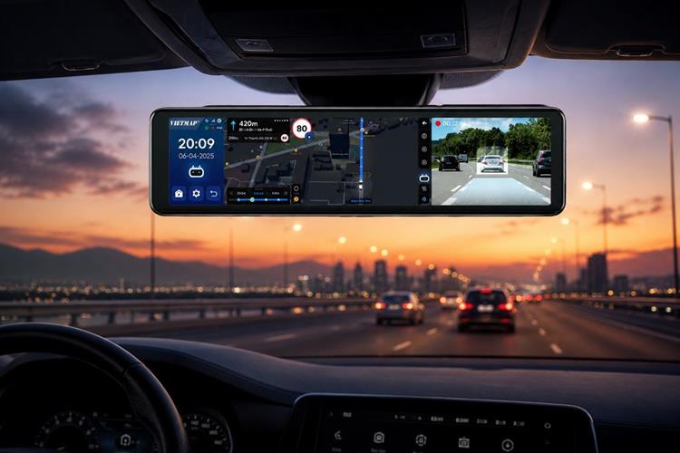 Camera hành trình xe hơi ghi hình trước sau Full HD  Cảnh Báo Giọng Nói ADAS 4G GPS Vietmap V740 Màu Đen