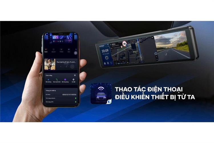 Camera hành trình xe hơi ghi hình trước sau Full HD  Cảnh Báo Giọng Nói ADAS 4G GPS Vietmap V740 Màu Đen