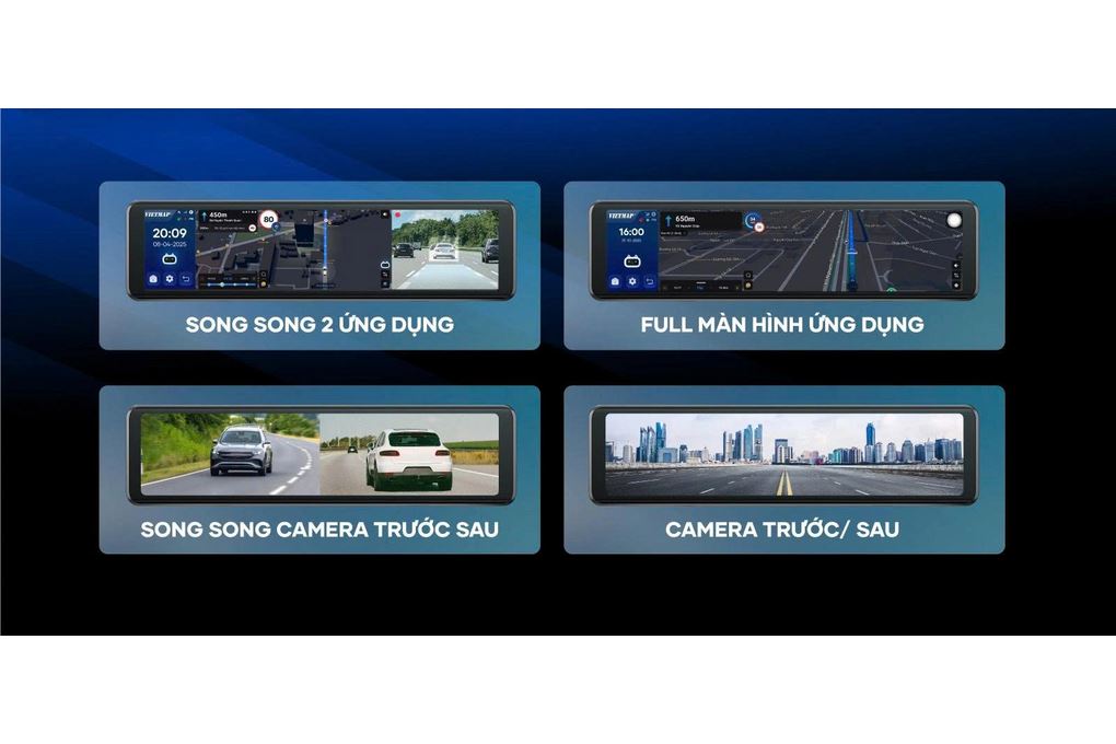 Camera hành trình xe hơi ghi hình trước sau Full HD  Cảnh Báo Giọng Nói ADAS 4G GPS Vietmap V740 Màu Đen